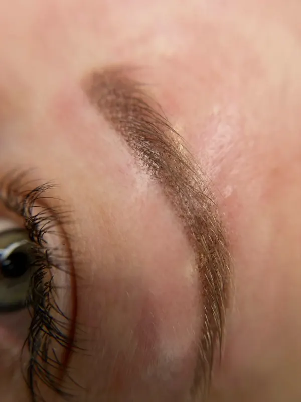 Close-up of permanent makeup brows